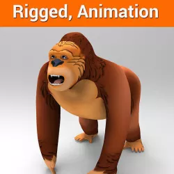 3D Cartoon Model Gorilla Animated and Rigged Low-poly 3D model