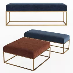 Box Frame Upholstered Bench Ottoman Westelm 3D model