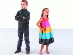 Boy girl model child Jeans skirt 3D model