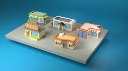 Cartoon City Block Cafe Building  Low-poly 3D model