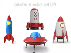 Collection of rockets and UFO Low-poly 3D model