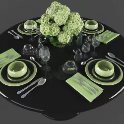 Dining table with table setting 3d models Low-poly 3D model
