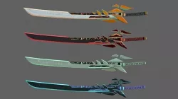 Futuristic SciFi Sword PACK - 4 Swords with Distinct Designs Low-poly 3D model