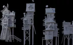 Houses concept art pack of 4  3D model