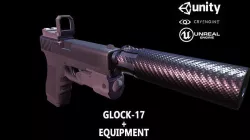 Low-poly game-ready 3d model Glock-17 and equipment Low-poly 3D model