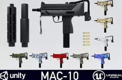 MAC-10 with attachments Low-poly 3D model