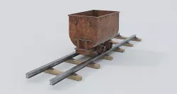 Mine wagon and rail Low-poly 3D model
