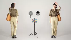 Pretty girl in brown shirt and beige pant with wicker bag 203 Low-poly 3D model