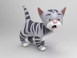 Rigged Cartoon Cute gray cat 3d model  Low-poly 3D model