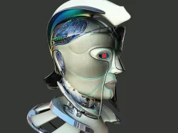 Robotic spartan woman head Low-poly 3D model