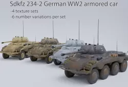 Sdkfz 234-2 Puma German WW2 armored car Low Poly PBR model Low-poly 3D model