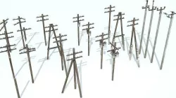 Set electric poles whole and broken Low-poly 3D model
