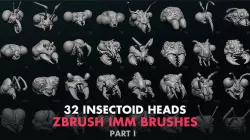 Alien Insectoid Heads - 32 IMM Brush - Part I 3D model