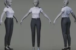 Business woman in working suit Game Assests  Low-poly 3D model