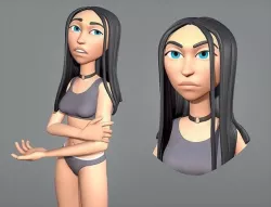 Cartoon female character Ava base mesh Low-poly 3D model