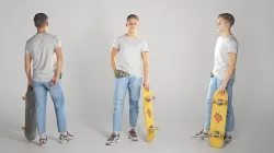 Cute young man with a yellow skateboard 109 Low-poly 3D model