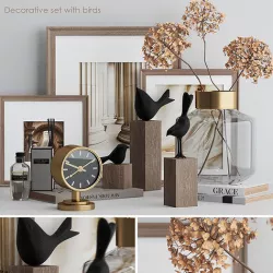 Decorative set with birds and hydrangea  3D model