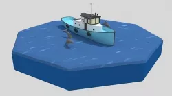 Low Poly Cartoon Fishing Boat and Dolphins Low-poly 3D model