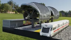 Low Poly Train Station with Train 3D model