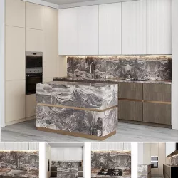 Minimalistic modern Kitchen with wood facades 3d model 3D model