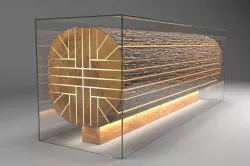 Reception Desk - Sliced Log In Glass Box With Inner Lights 3D model