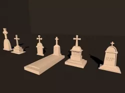 Rip statues for horror game Low-poly 3D model