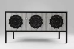 Sideboard black metal and 3 wood decorated doors 3D model