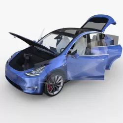 Tesla Model Y RWD Blue with interior and chassis 3D model