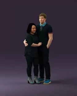 000985 Man in dark blue hug asian woman 3D model