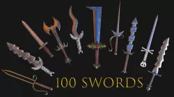 100 SWORDS COLLECTION PACK medieval melee weapons Game Ready FBX Low-poly 3D model
