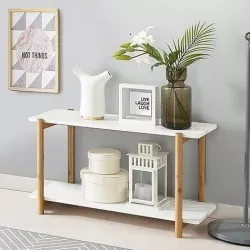 2 steps of wooden wide storage shelf 3D model