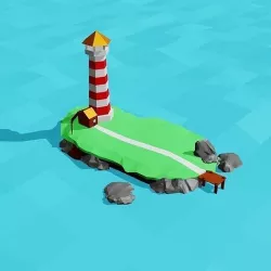 An island with a lighthouse in the middle of the sea 3D model