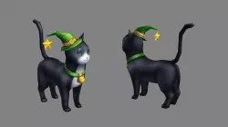 Cartoon black cat wearing wizard hat Low-poly 3D model