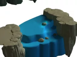 Cartoon forest - river stone waterfall 3D model