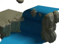 Cartoon forest - river stone waterfall 3D model