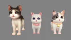Cartoon three fat cats - pink female cat Low-poly 3D model