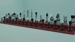 Chess board with chess pieces and chess clock 3D model
