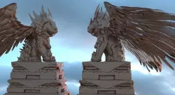 Dragon statues with horns Chinese with orb 3D model