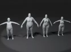 Fat Human Body Base Mesh 3D Model Family Pack 10k Polygons Low-poly 3D model