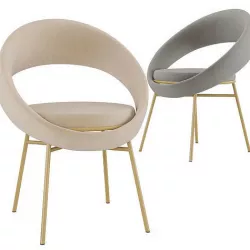 Homary-Circle Accent Chair Velvet Upholstered in Gold Legs 3D model