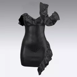 LEATHER DRESS BLACK ruffled 3D model