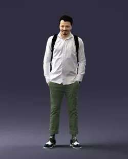 Man in a white shirt with a backpack 0189 3D model