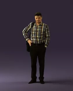 Man in checkered tshirt bag on side 0832 3D model