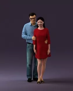 Man in glasses hug asian woman in red 0870 3D model