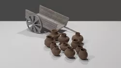 Medieval Pots and Cart Low-poly 3D model