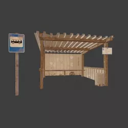 Old Russian bus stop-PBR Low-poly 3D model