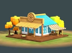 Stylized Cartoon Cafe Low-poly 3D model