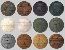 12 Stylized Seamless Bricks and Stone PBR Textures and Materials Texture