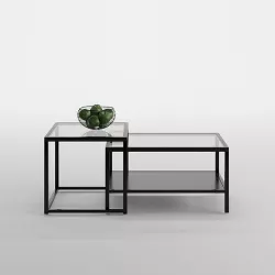 Black wood double square coffee table set 3D model