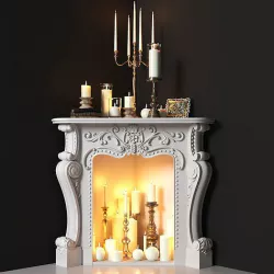 Decorative set - Corner fireplace with candles 3D model